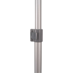 Close-up of a silver support pole with a black adjustable locking clip.