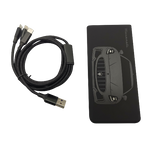 Black Maserati power bank with car front design, shown alongside a braided USB charging cable with multiple connectors.