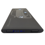 Black rectangular power bank featuring an illuminated Maserati car front design with glowing headlights and trident logo.