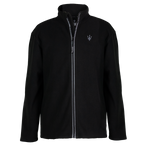 A black men's full-zip fleece jacket with a reflective zipper, two zippered hand pockets, and custom zipper pull with chin guard. It features Trident embroidery on the left chest and Maserati Script logo on the back nape.