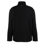 Back of men's black half-zip hoodie with ellipse shaped mesh pattern.