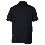 Back of Men's short sleeve button-up shirt in solid color with Maserati debossed custom buttons and a logo on the back nape.