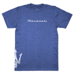 Blue t-shirt with Maserati logo on a white background