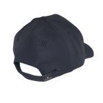 Back view of a navy structured, five-panel embossed cap with a Maserati script logo on the front and a Trident logo on the left side.